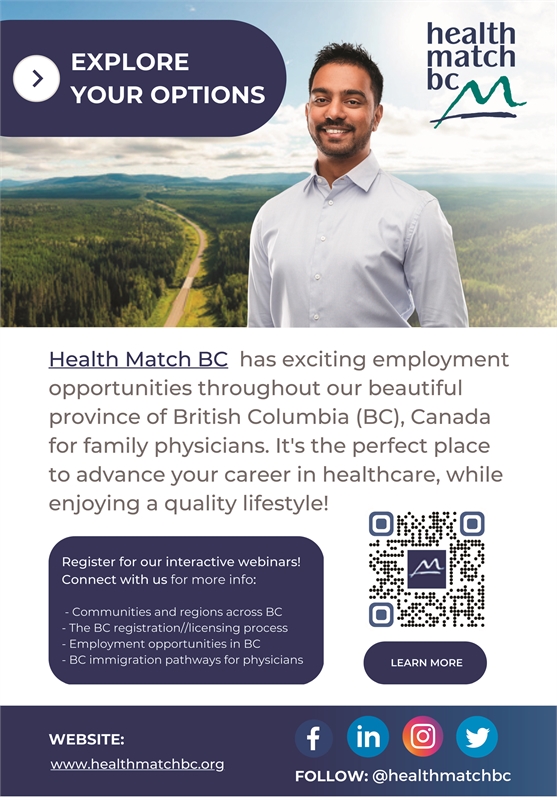 Display ad for Health Match BC advertising for family physician job openings in Vancouver British Columbia